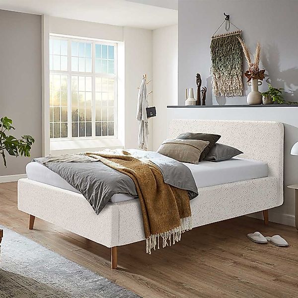 Polsterbett Cremeweiß 140x200 in modernem Design inklusive Bettkasten günstig online kaufen