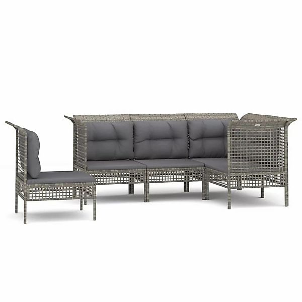 Vidaxl 5-tlg. Garten-lounge-set Mit Kissen Grau Poly Rattan günstig online kaufen