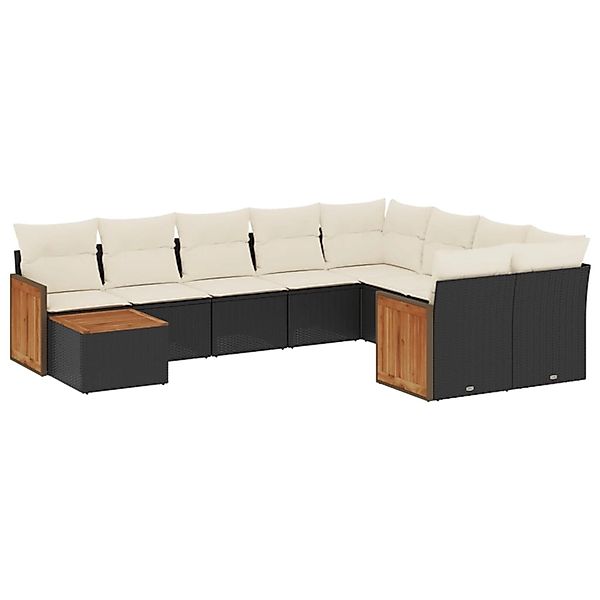 vidaXL 10-Tlg Garten-Sofagarnitur mit Kissen Schwarz Poly Rattan 3227995 günstig online kaufen