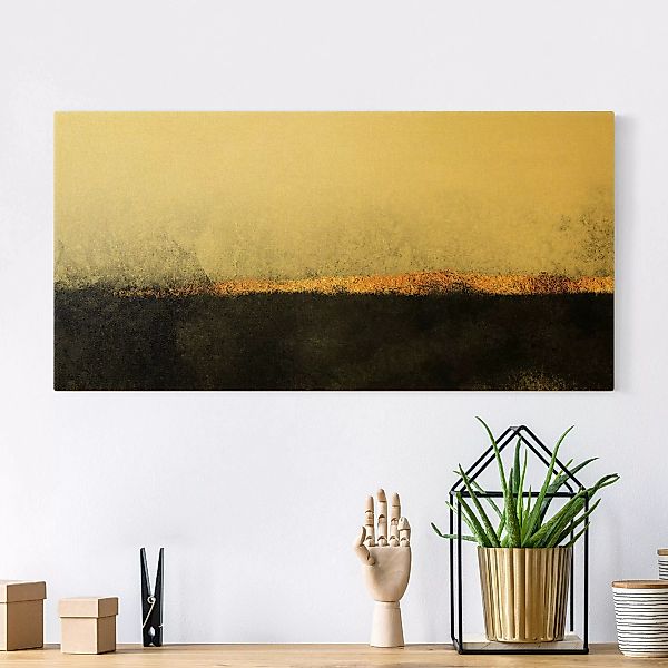 Leinwandbild Abstrakter Goldener Horizont Schwarz Weiß günstig online kaufen