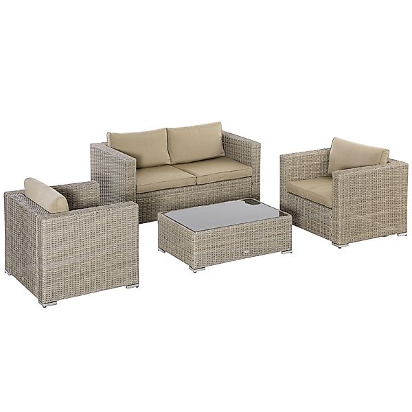 Outsunny Polyrattan Gartenmöbel Set für 4 Personen, Loungemöbel mit Couchti günstig online kaufen