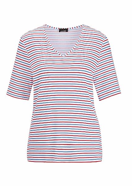 GOLDNER Kurzarmshirt "Maritimer Streifenlook mit V-Ausschnitt" Streifenlook günstig online kaufen