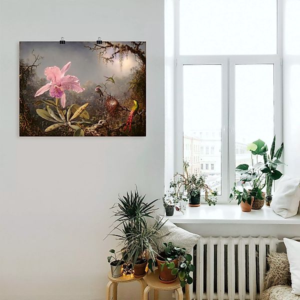 Artland Wandbild "Cattleya Orchidee und drei Kolibris.", Blumenbilder, (1 S günstig online kaufen
