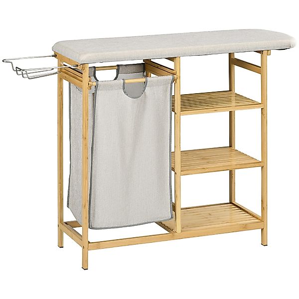 HOMCOM Wäschekorb mit Bügelbrett, Stoffsack und Bambusgestell, 113x34x82cm günstig online kaufen