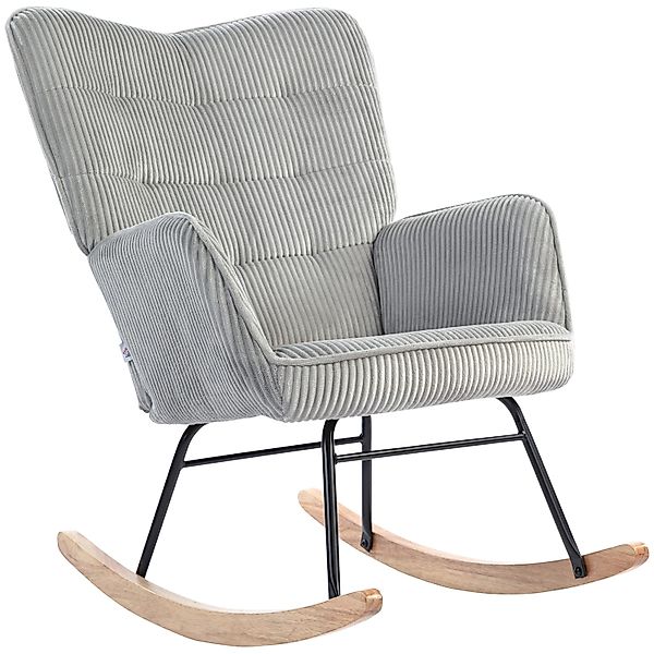 HOMCOM Schaukelstuhl Kord 100% Polyester Buchenholz Hellgrau günstig online kaufen