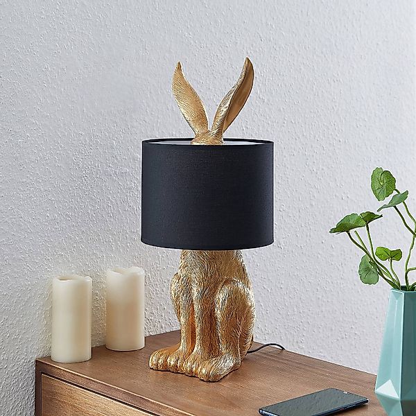 Lindby Tischlampe Lorentina, Höhe 57 cm, Hase, gold, Textil günstig online kaufen