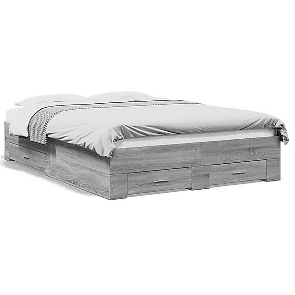 vidaXL Bett Bettgestell mit Schubladen Grau Sonoma 135x190 cm Holzwerkstoff günstig online kaufen