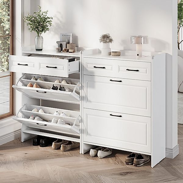 REDOM Schuhschrank Schuhkommode Weiß mit Klapptüren günstig online kaufen