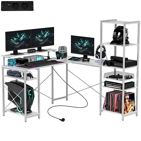 HOMCOM Schreibtisch Gaming Tisch L Form mit Regal, Computertisch mit Monito günstig online kaufen