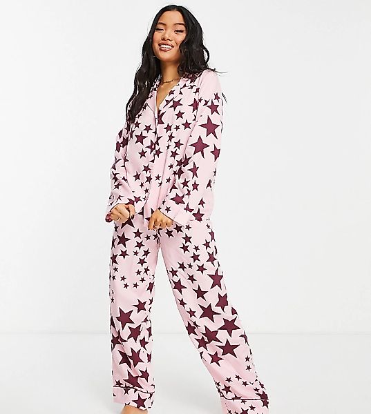 ASOS DESIGN Petite – Rosa Pyjama aus Modal mit langärmligem Hemd und Hose m günstig online kaufen