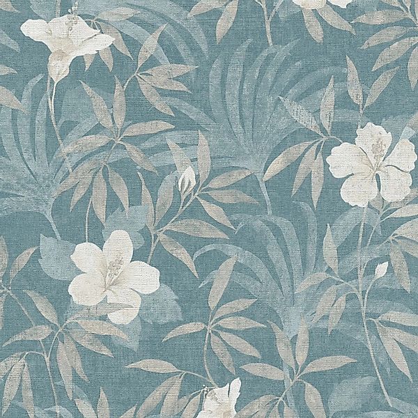 PROFHOME 380285-GU Blumen Tapete Dschungel Matt Beige Blau 0,53 m x 10,05 m günstig online kaufen