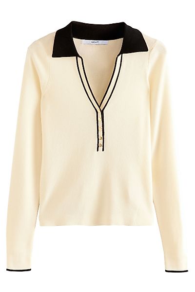 Next Polokragenpullover Weicher Polo-Strickpullover mit V-Ausschnitt günstig online kaufen