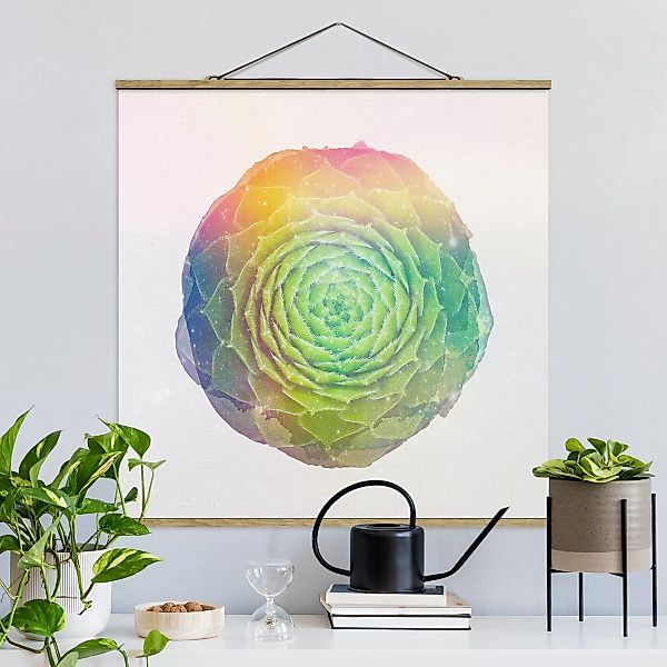 Stoffbild Blumen mit Posterleisten - Quadrat Wasserfarben - Mandala Sukkule günstig online kaufen