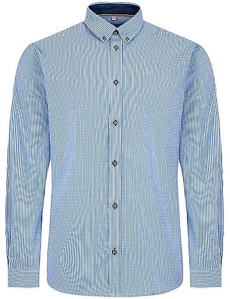 Maddox Trachtenhemd Kariertes Herrenhemd mit Hirsch Stickerei, Hellbl günstig online kaufen