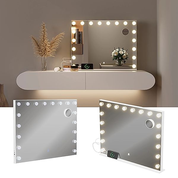 Vicco Schminktischspiegel  Greta Weiß 80 x 61 cm mit LED-Beleuchtung günstig online kaufen