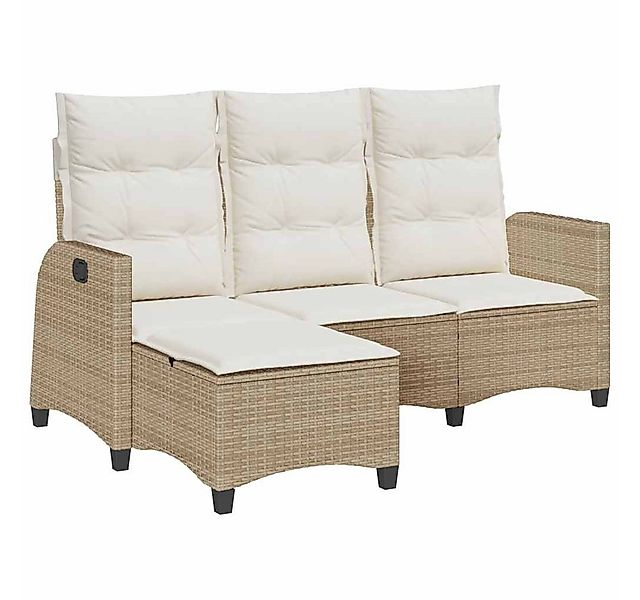 vidaXL Loungesofa Gartensofa mit Liegefunktion Kissen L-Form Beige Poly Rat günstig online kaufen