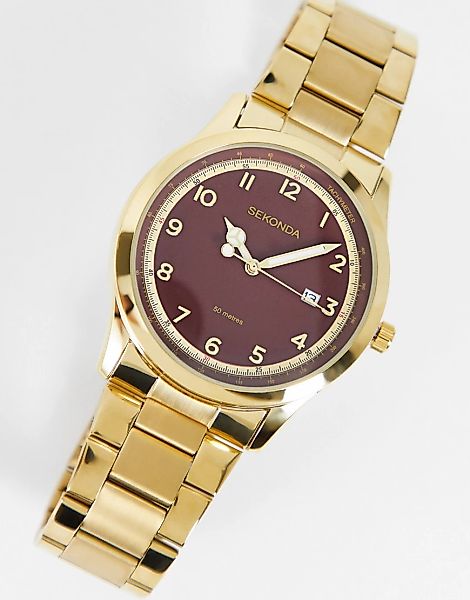 Sekonda – Armbanduhr für Damen in Goldoptik mit rotem Zifferblatt-Goldfarbe günstig online kaufen