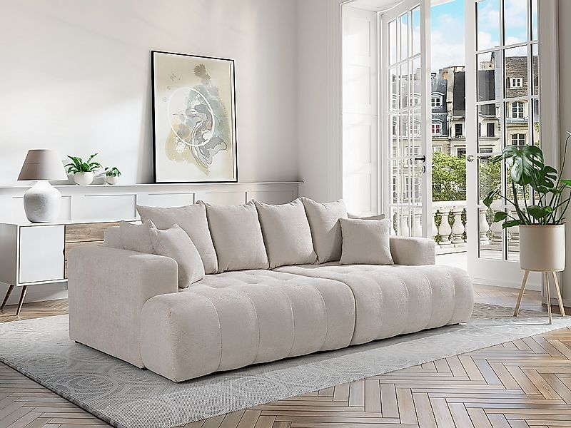 Sofa 4-Sitzer - tiefe Komfortsitzfläche - Strukturstoff - Beige - MOTINO günstig online kaufen