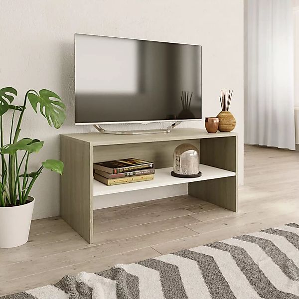 Tv-schrank Weiß Und Sonoma-eiche 80 X 40 X 40 Cm Spanplatte günstig online kaufen