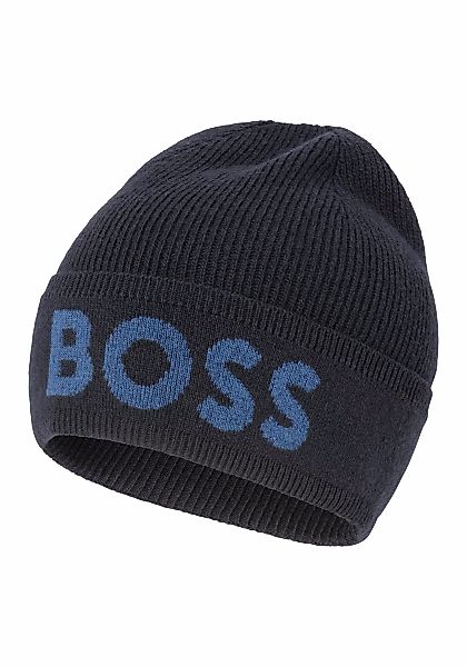 BOSS Beanie "Elio Hat", aus Rippenstrick, Jaquard-Logo günstig online kaufen