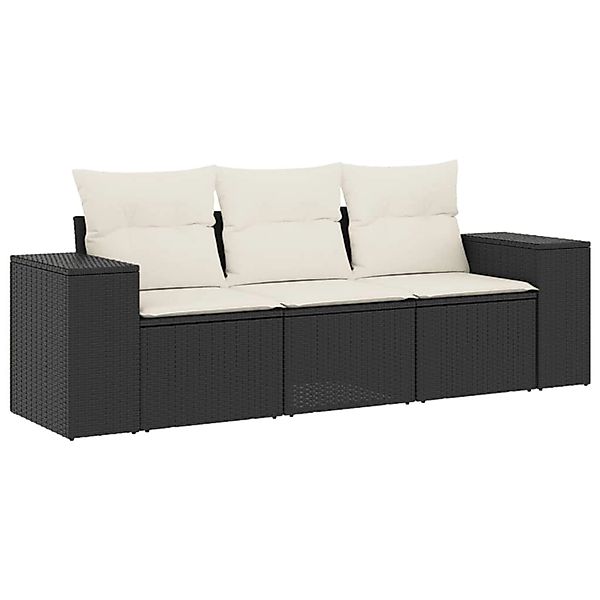 vidaXL 3-Tlg Garten-Sofagarnitur mit Kissen Schwarz Poly Rattan 3254593 günstig online kaufen