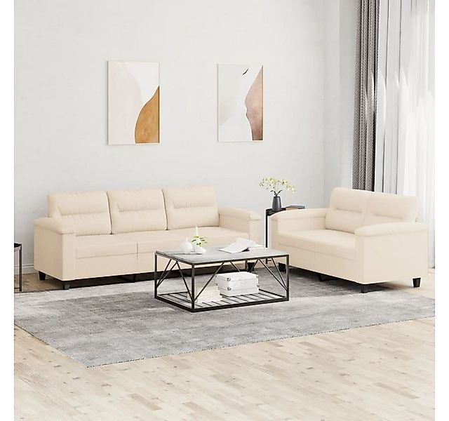 vidaXL Sofa 2-tlg. Sofagarnitur mit Kissen Beige Mikrofasergewebe günstig online kaufen