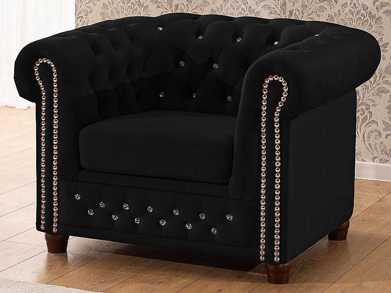 S-Style Möbel Chesterfield-Sessel Cleo Blink aus Samt mit Kristallsteppung günstig online kaufen