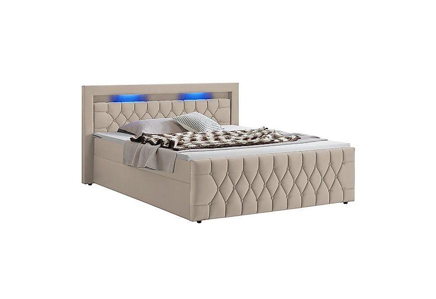 Juskys Polsterbett Leona, 140x200 cm, Boxspringbett-Optik, Samt-Bezug, LED- günstig online kaufen