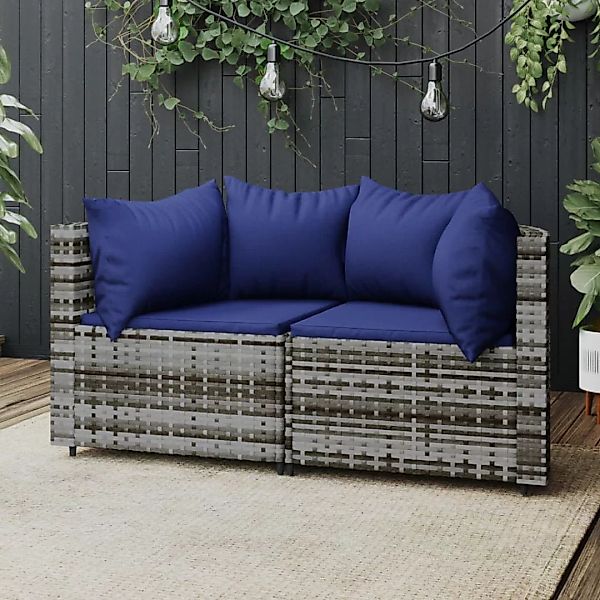 Vidaxl Garten-ecksofas Mit Kissen 2 Stk. Grau Poly Rattan günstig online kaufen