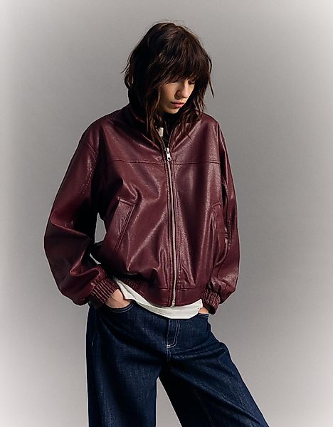 Bershka Oversize-Kunstlederjacke Damen S Bordeaux günstig online kaufen