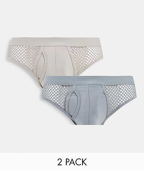 ASOS DESIGN – 2er-Pack Unterhosen aus Netzstoff in Grautönen-Mehrfarbig günstig online kaufen
