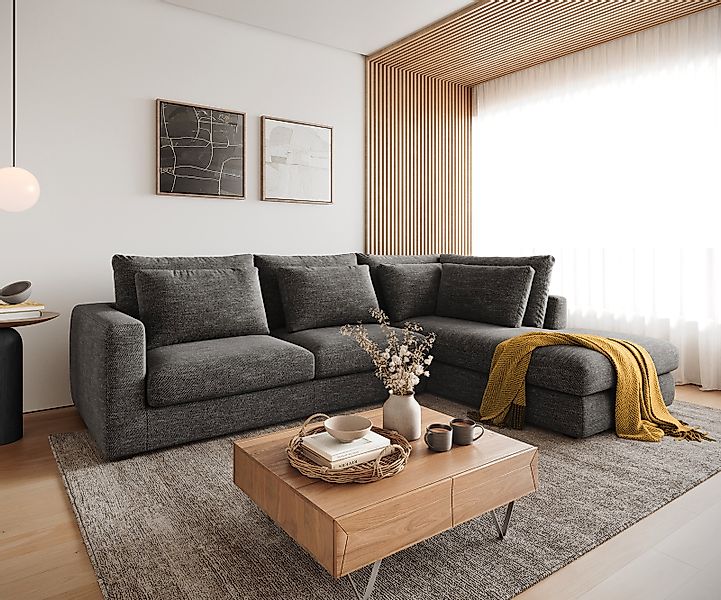 Ecksofa Isla 330x225 cm Chenille Anthrazit Ottomane rechts günstig online kaufen