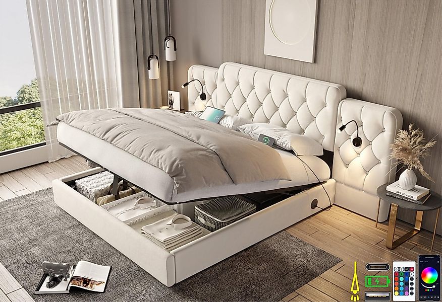 LVHOM Boxspringbett 160x200cm/180x200cm Bettgestell, Samt/PU, diamantgepräg günstig online kaufen