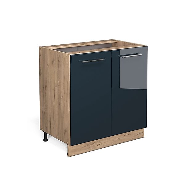 Vicco Spülenunterschrank Fame-Line Dunkelblau Hochglanz/Goldkraft Eiche 80 günstig online kaufen