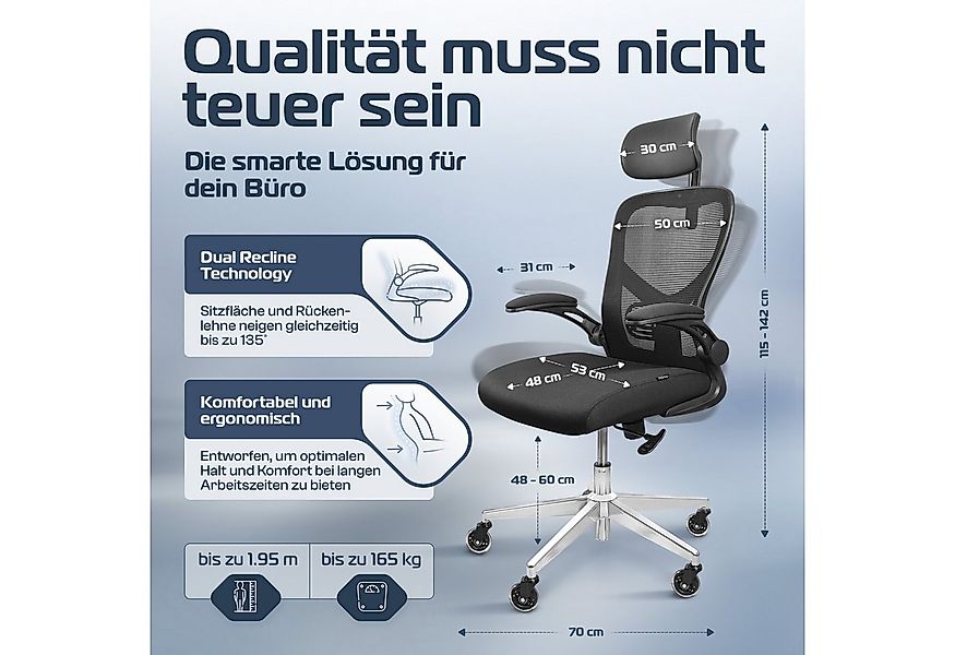 CLOUVOU Bürostuhl Ergonomisch, Schreibtischstuhl bis 150 kg - Testsieger (S günstig online kaufen