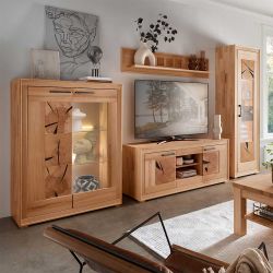 Wohnwand Vollholz Kernbuche mit Metallgriffen 201 cm hoch (vierteilig) günstig online kaufen