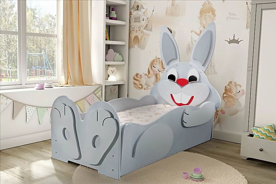Faizee Möbel Kinderbett [Rabbit Small/Big] Kinderzimmerbett in Grau 65x100x günstig online kaufen