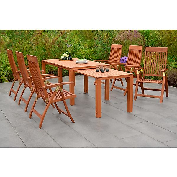 Merxx Comodoro Set 7-tlg. 6 Klappsessel Gartentisch 185 (370) x 90 (73) cm günstig online kaufen