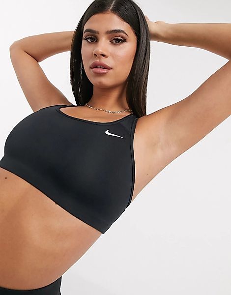 Nike Training – Sport-BH mit mittlerer Stützfunktion und Swoosh-Logo in Sch günstig online kaufen
