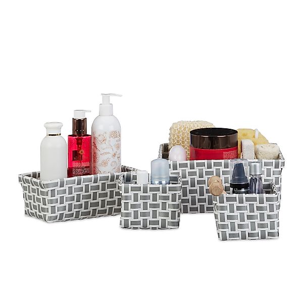 relaxdays Aufbewahrungskorb 4er Set geflochte, Weiss-grau günstig online kaufen