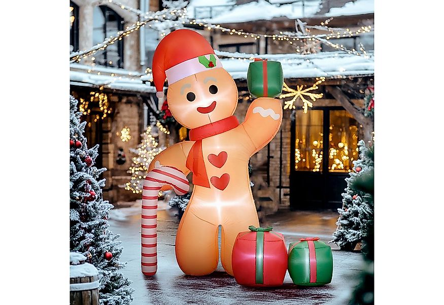 Outsunny Weihnachtsfigur Aufblasbare Weihnachtsdeko 2,45 m Lebkuchenmann mi günstig online kaufen