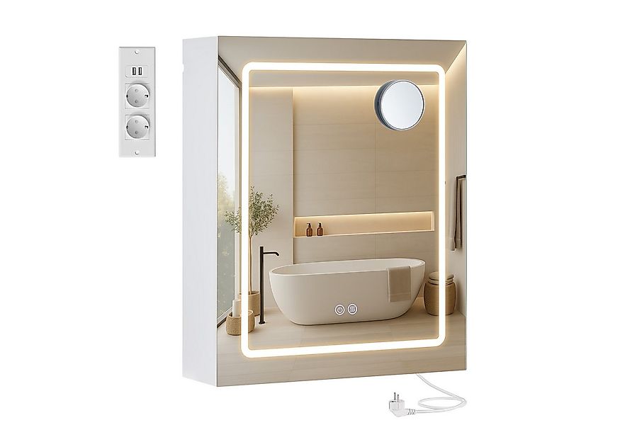 VASAGLE Spiegelschrank mit LED, Vergrößerungsspiegel, Breite 50-80cm, Steck günstig online kaufen