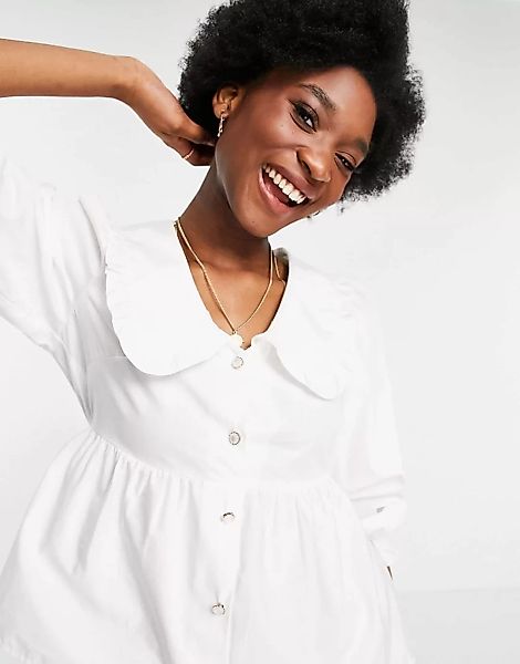 Miss Selfridge – Popeline-Hemd mit Kragen in Elfenbein-Weiß günstig online kaufen