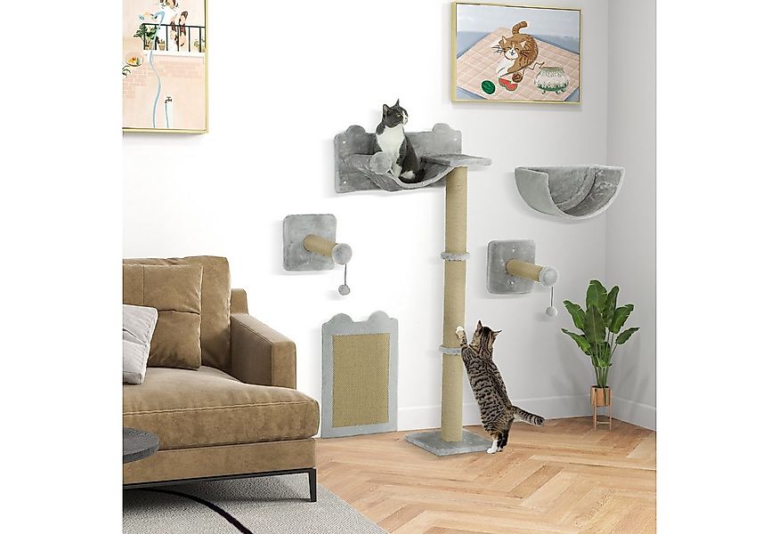 PawHut Katzen-Kletterwand 5 tlg. mit Kratzpfosten, Hängematte, Sprungplatt, günstig online kaufen