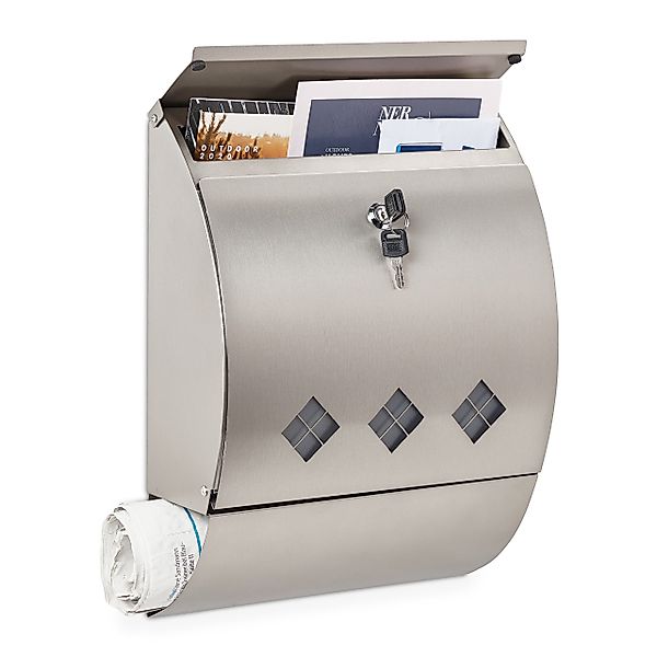 relaxdays Briefkasten Edelstahl Briefkasten mit Zeitungsfach günstig online kaufen