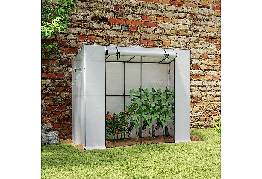 Outsunny Foliengewächshaus mit Rolltür 2 Fenster, winterfest, aus Stahl, mi günstig online kaufen