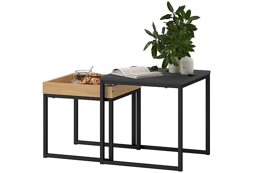 furnicato Couchtisch Moderner 2er-Set, quadratisch, MDF & Metall, (1-St) günstig online kaufen