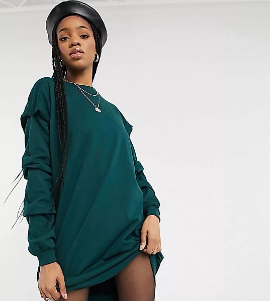 Noisy May Tall – Oversize-Sweatshirt-Kleid in Dunkelgrün-Grau günstig online kaufen