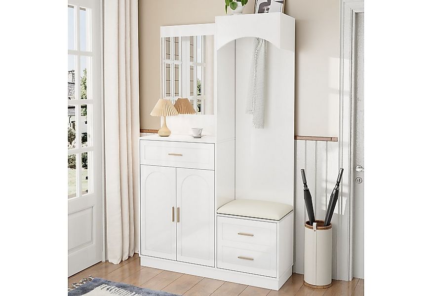 Merax Garderoben-Set mit Spiegel, Eingangsschrank mit verstellbaren Einlege günstig online kaufen