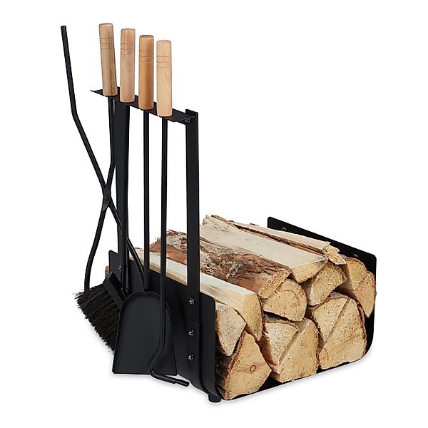 relaxdays Kamingarnitur Kaminholzkorb Metall mit Kaminbesteck günstig online kaufen